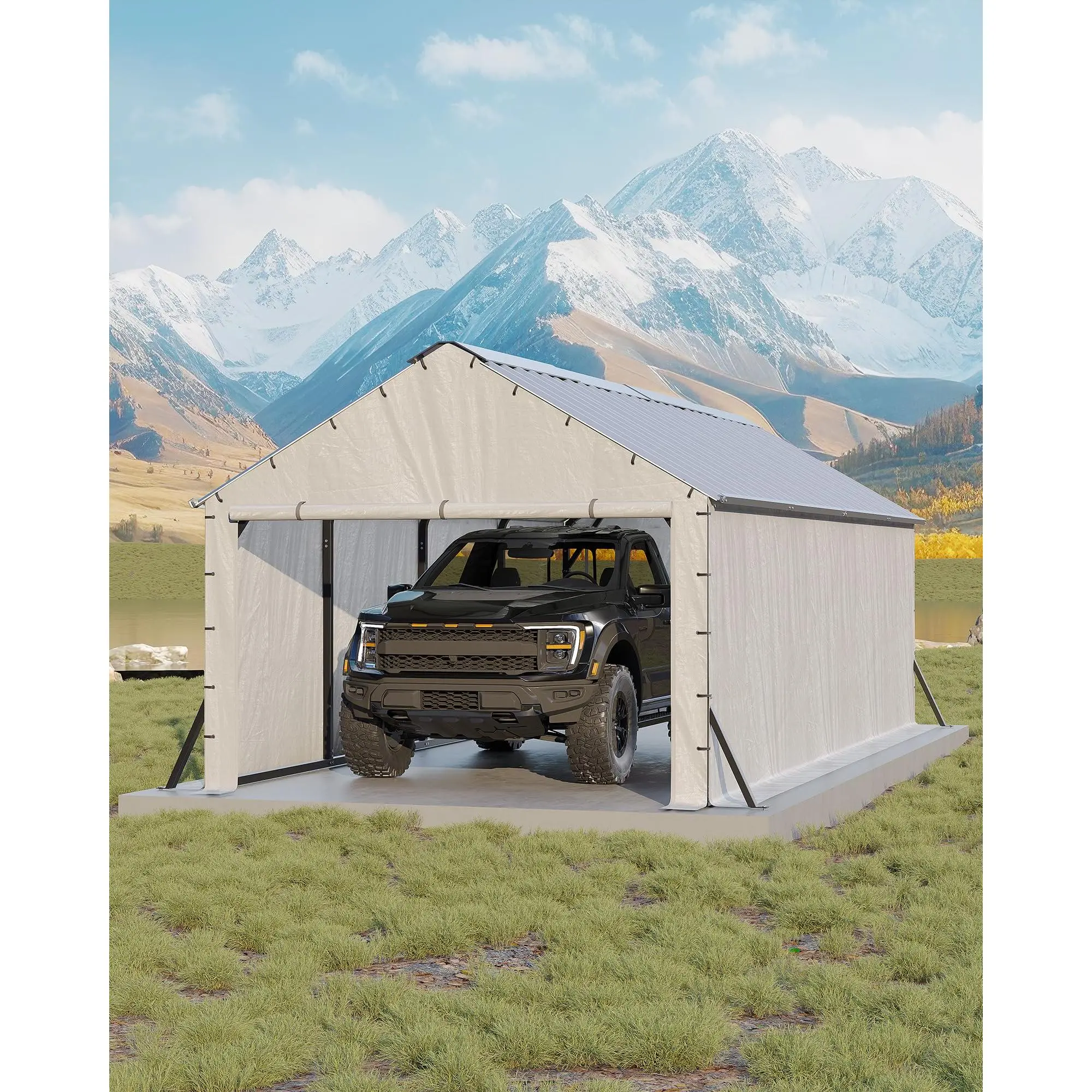 GAOMON 11'x20'x9' Large Size Vertical Roof Metal Carport - Heavy Duty Steel Frame Outdoor Metal Structures Furniture Set, All-Weather Enclosed Carport for Full-Size Pickup Trucks, Requires Tools, Metal Structures Outdoor Furniture Sets
