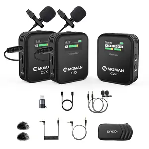 Moman C2/C2X Wireless Lavalier Microphone,2.4GHz Wireless Lapel Microphone System with 1 Transmitter & 1 Receiver/ 2 TransmitterS & 1 Receiver for Online Class Vlog Stream YouTube for Camera Smartphone Tablet