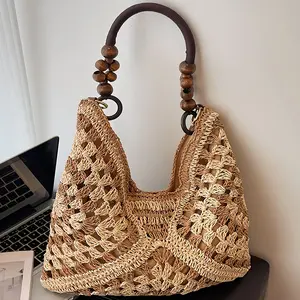 New Fashionable Handmade Woven Bag Versatile Paper Rope Crochet Straw Shoulder Bag for Beach & Vacation Style Lightweight Functional Summer Accessory
