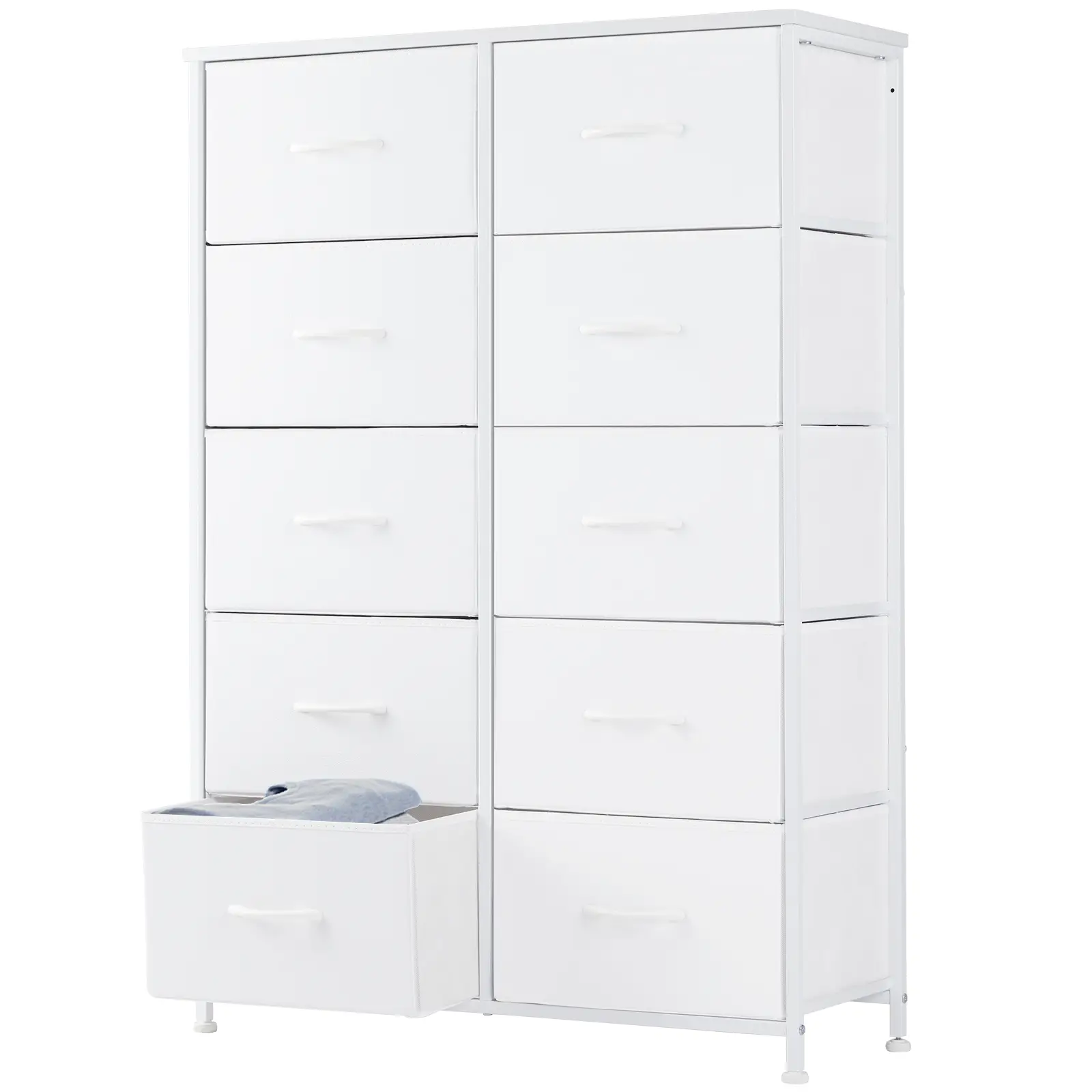 Tall Fabric Storage Tower Dresser with 10 Drawers and Wood Top for Bedroom