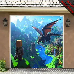 2D flat banner, 1pc MinecraftDragonLandscape Theme -Party photography backdrop - Large hanging fabric, style banner, polyester material, high-quality printing, suitable for birthday parties, events, festivals, gatherings, et