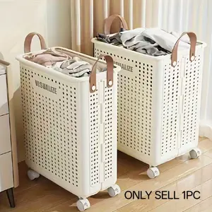 Large foldable laundry basket with wheels, leather-like bread basket (without lid), washable storage solution, suitable for bathroom or bedroom (multiple sizes available), laundry basket