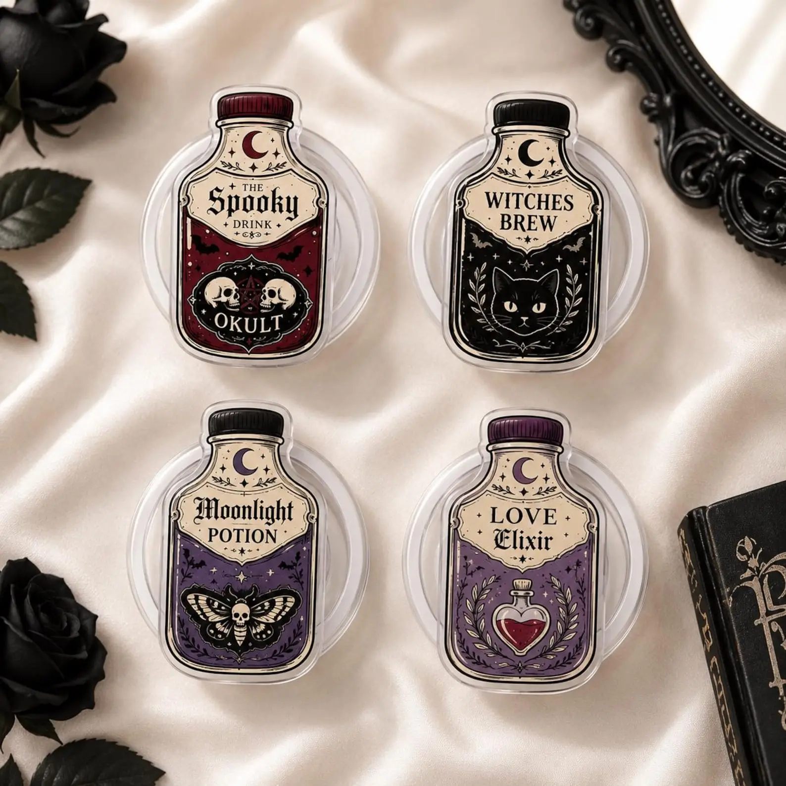 Gothic Potion Bottle MagSafe Phone Grip Spooky Drink Witches Brew Skull Bat Dark Academia Halloween Goth Magsafe Phone Grip Magnetic e-Reader Grips Kindle Grip Magnetic Kindle Grip Book Lover Kindle Accessories Phone Holder PopSocket Magnetic Pop Socket