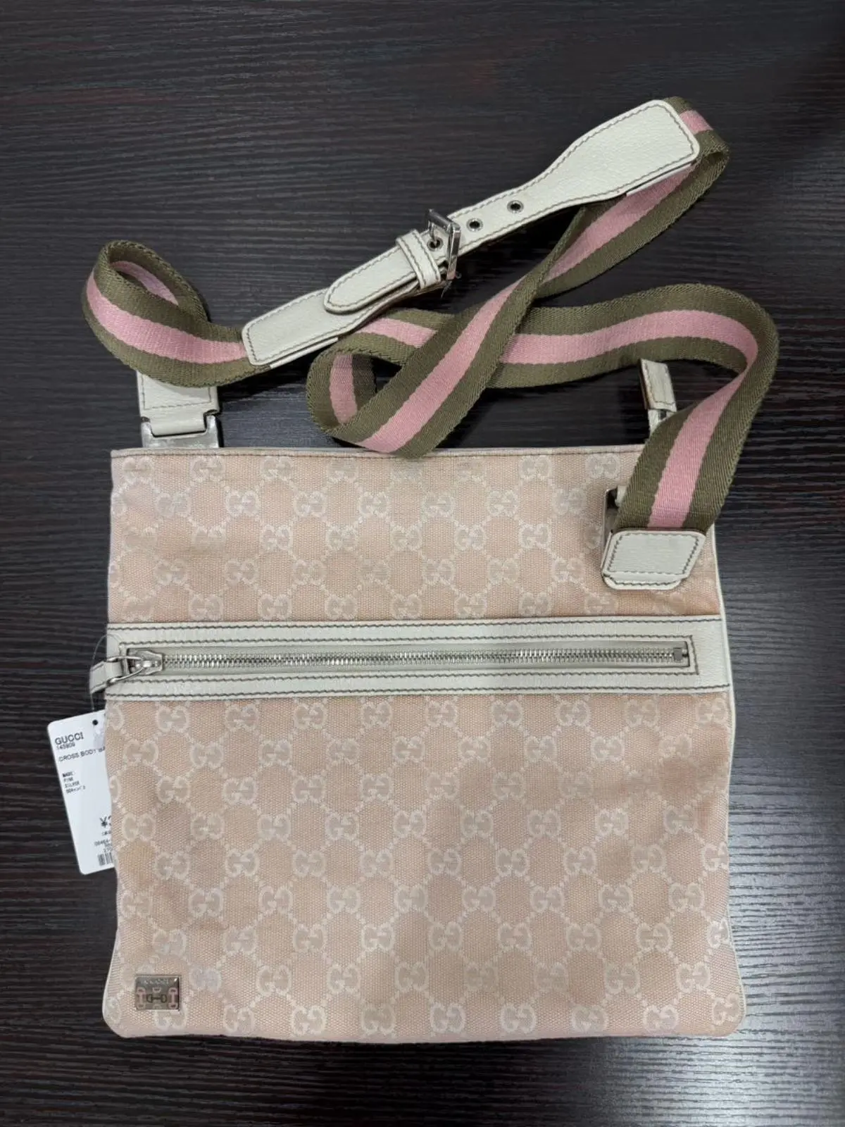 Pre-owned GUCCI As Shown Shoulder Bags GG Canvas Sherry Web Stripe Crossbody Shoulder Bag Pink RS3063595