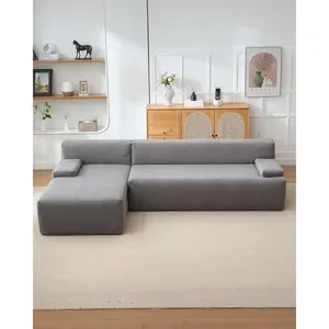 108" Spacious Cloud Modular Sectional Sofa with Chaise Lounge - Ultra Soft Corduroy L-Shaped Modular Couch with Chaise Lounge - No Assembly Needed