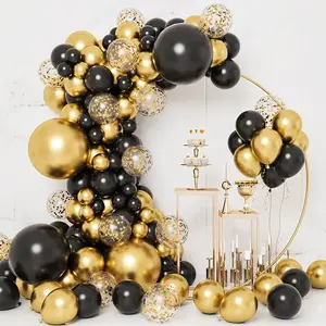 Black & Gold Balloons 130pcs Graduation Decorations 2026, Black Metal Gold Confetti Balloons Arch Kit for Retirement Party