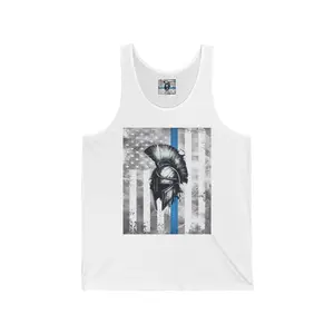 Spartan Thin Blue Line Grunge American Flag Design, Police Support Shirt, Patriotic Workout Apparel, Law Enforcement Gift, Back