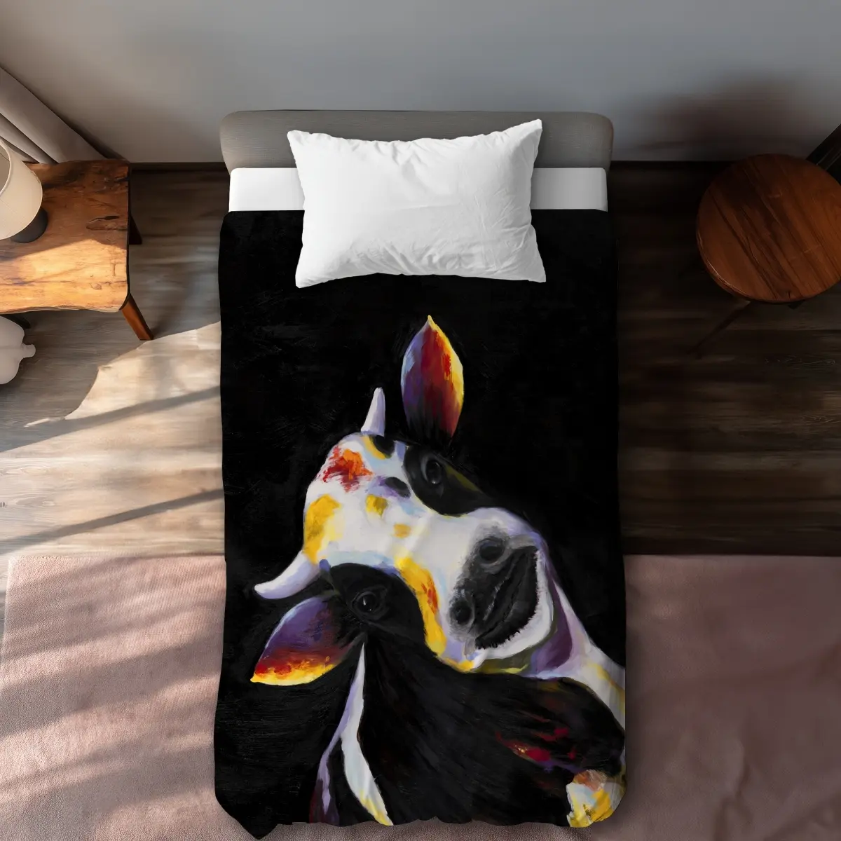 360 Stand Rustic Yellow Twin Size Cow Print Duvet Cover - Microfiber Face, Cozy, Machine Washable, Practical Farmhouse Vibe Bedding for Adult Home Decor, Adults, Decorative Duvet Cover, Breathable, Soft