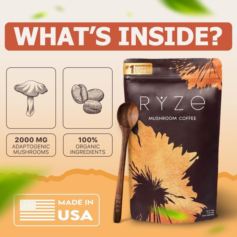 2X RYZE Mushroom Coffee USDA Organic with 6 Adaptogenic Mushrooms and MCT Oil, USA Grown Instant Coffee for Better Energy, Focus, Digestion, Immunity with Turkey Tail, Shiitake, Lion's Mane, 60 Servings 2X RYZE Mushroom Coffee USDA Organic with 6 Adaptogenic Mushrooms and MCT Oil, USA Grown Instant Coffee for Better Energy, Focus, Digestion, Immunity with Turkey Tail, Shiitake, Lion's Mane, 60 Servings