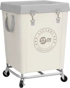 160L Commercial Laundry Hamper with Wheels, Heavy Duty Steel Frame Rolling Laundry Basket Cart for Home, Hotel, Dorm & Laundry Room, Large Industrial Clothes Hamper Organizer, Medium Beige, 18 x 18 x 31 Inches