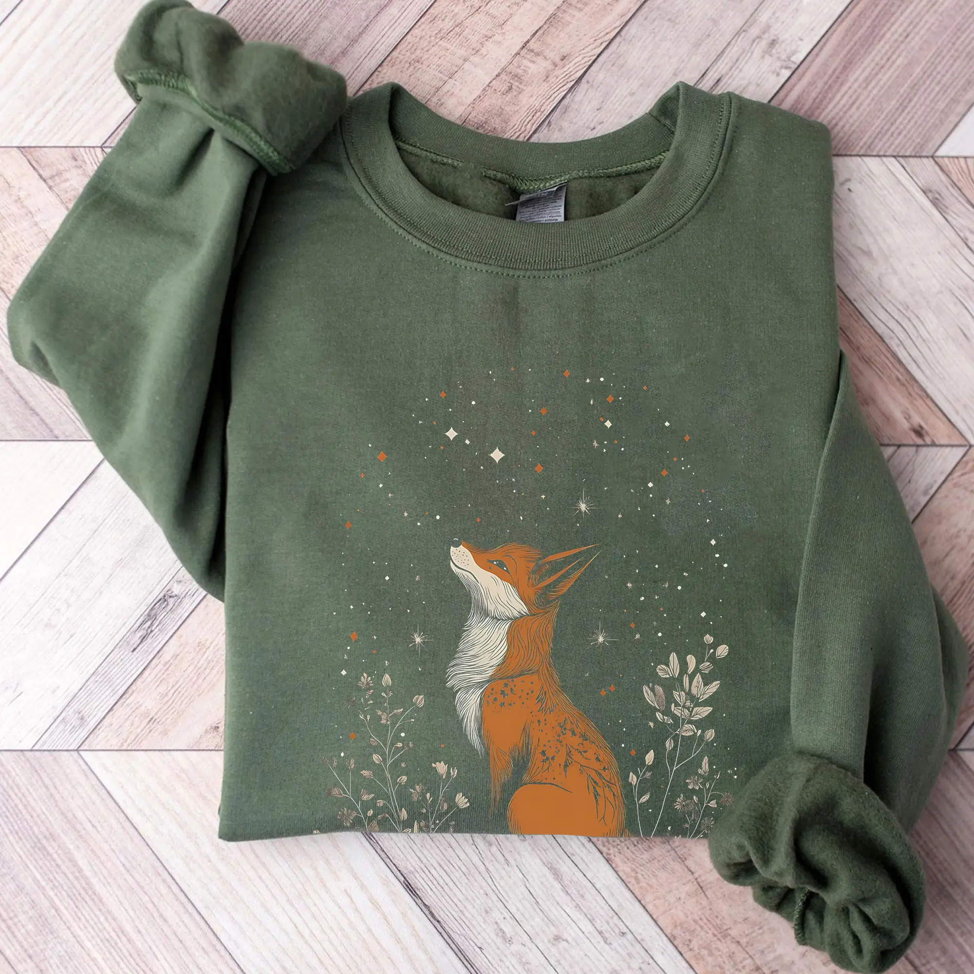 Mystical Cute Fox and Stars Sweatshirt, Fox Tee, Nature Cute Vintage Fox Shirt