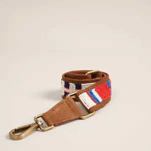 Beaded and Suede Shoulder Strap - Geometric