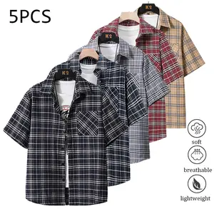 Men’s plaid button-collar long-sleeve cotton dress shirt, regular fit; plaid shirt; men’s top suitable for beach vacations, pool parties, and everyday casual wear; men’s shirt; men’s short-sleeve top Men's Striped Quick-Dry Polo Set Lightweight