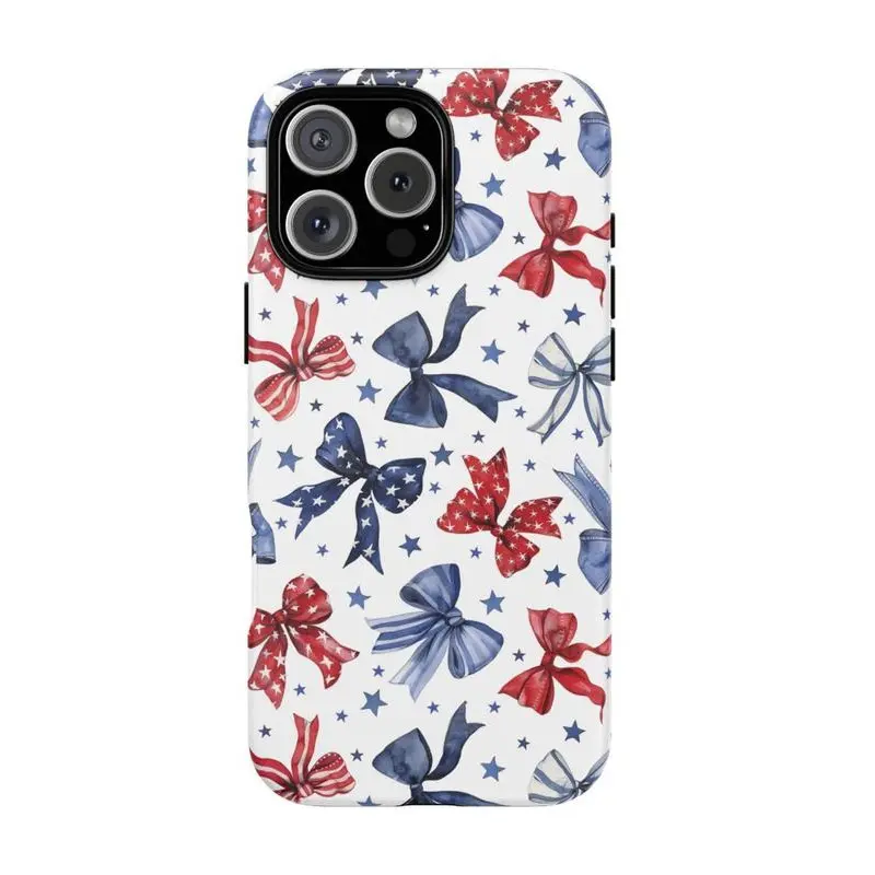 Patriotic Bow Phone Case, 4th of July for iPhone 17 promax Cover, Red White Blue Stars,Flag Aesthetic, Cute Girly Independence Day Gift, Summer Trend Cloth Rubber Compatible with Samsung Galaxy S25
