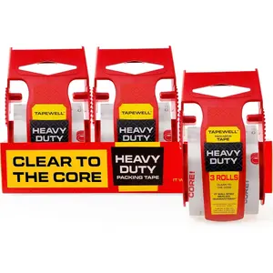 Tapewell Heavy Duty Packing Tape with Dispenser 1.5" Core, Clear Shipping Tape for Boxes, Packaging, Mailing & Moving Supplies - 1.88 in. x 22.2 Pack of 3