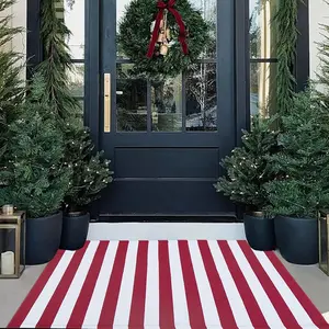 Christmas Outdoor mat Red and White Striped Outdoor Rug Front Porch Rug,Christmas  Decor, Layerd Welcome Doormat for Front Porch Decor, Front Door, Farmhouse Decor (Red and White, 27.5'' x 43'')