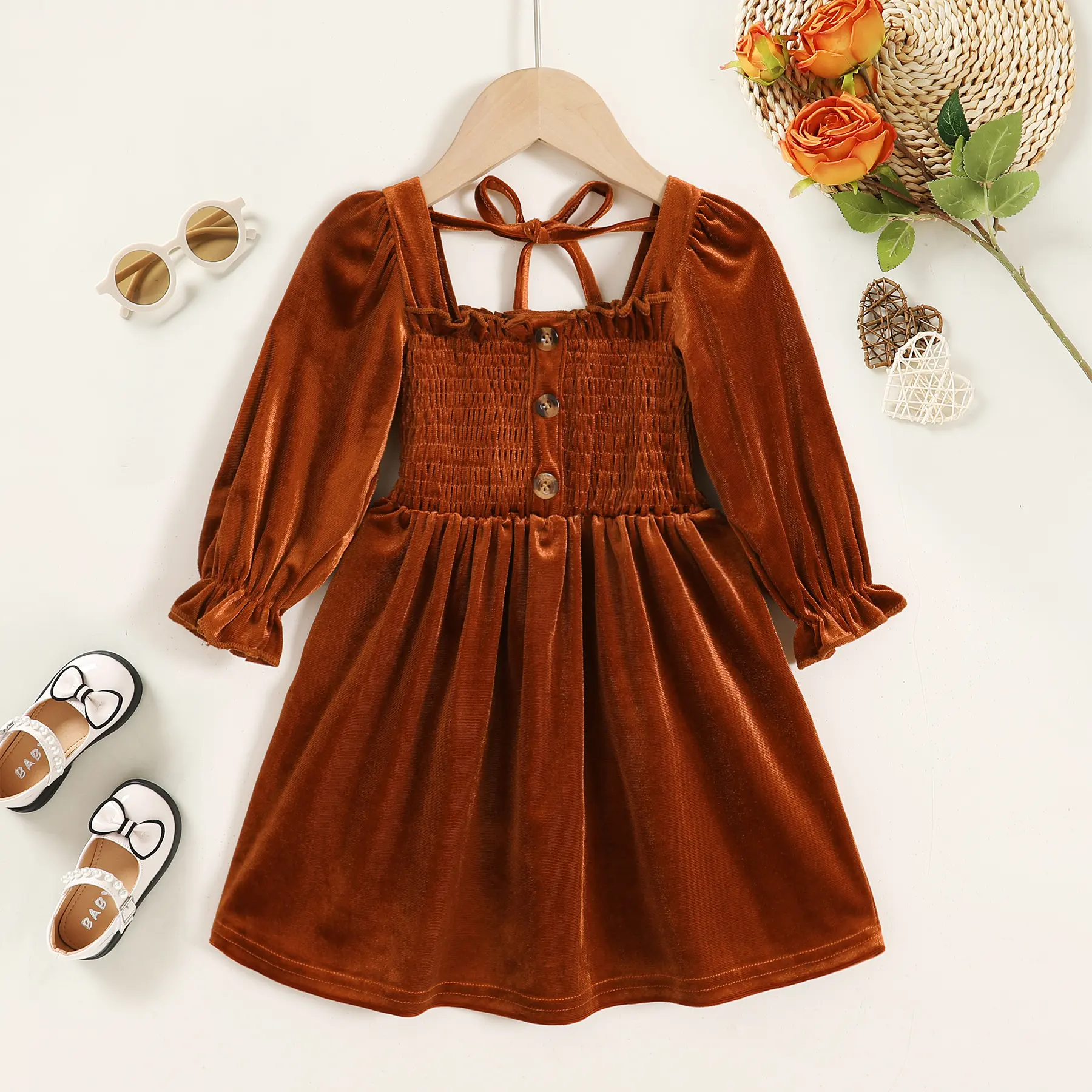 Toddler Girl Dress Long Sleeve Play Wear Dress Baby Solid Color Casual Fall Winter Clothes