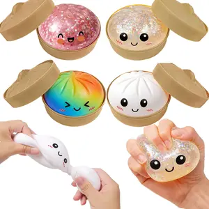 2026 Upgrade Glitter Dumpling Squishy with Steamer Box, Soft Sensory Squeeze Toy for Stress Relief, Mystery Glitter Dumplings, Decompression Dough, You Can Choose Your Favorite Color Freely