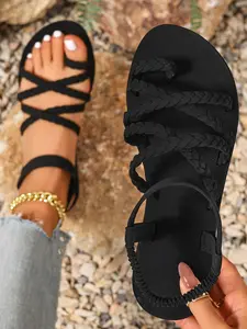 Women's Braided Strap Sandals, Shoe, French Vintage Style, Breathable Closed Toe Design, Summer Casual Fashion Daily Wear Sandals for Daily Commute & Outdoor Shopping