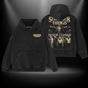 Stranger Things 5 Double Printed Oversize Lightweight Acid Washed Tee TV Show Graphic Top Cotton Gift T-Shirt For Comic Lover, Gift T-Shirt For Movie Lover