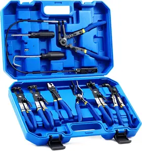 9PCS Automotive Hose Clamp Pliers Kit, Long Reach Flexible Wire Clamp Tool Set with Clic-R, Swivel Jaw & Flat Band Pliers (with Case)