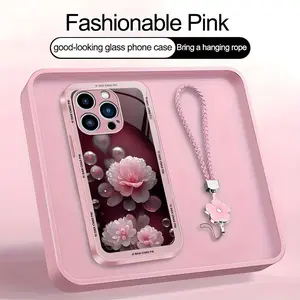 Suitable for [iPhone 14 Pro Max] high-end women's phone case🤩，a beautiful four-leaf clover lanyard is included🍀, beautiful floral pattern, elegant and sophisticated， drop-resistant and fingerprint-proof YM99