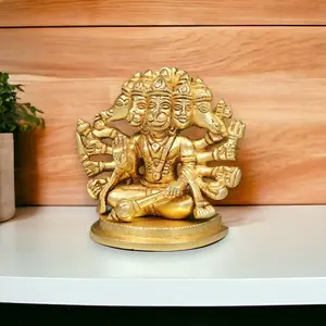 Sacred Brass Panchmukhi Hanuman Statue | Divine Sculpture for Home, Temple, Office Decor | Housewarming Gift | Invokes Protection & Strength