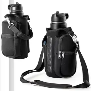 Magnetic Water Bottle Holder Gym Water Bottle Carrier Bag W/ Phone Pocket Handle Shoulder Strap 6 Built-In Magnets Water Bottle NONE