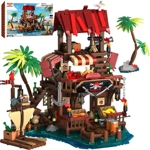 856Pcs Pirate House Building Set, Pirate Toys Building Blocks Sets, DIY Construction Model Kits, Stem Building Block, Gift for Birthday, Christmas, Housewarming Gifts, Office Home Decor Collection, Pirate's Bay Market