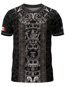 Aztec Sun Stone Pattern Mexico Heritage Shirt, Fitted Casual Aesthetic Long Sleeve Top for All Seasons, Ethnic, Tribal, Animal and Geometric Print Design