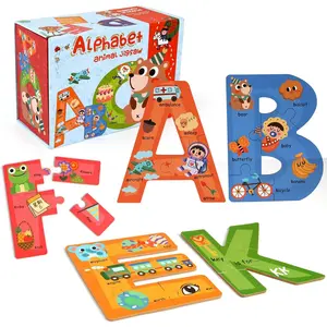 SYNARRY Wooden Alphabet Puzzles for Kids Ages 4-8, ABC Learning for Children Ages 4+, Sight Words Letter Puzzles Montessori Toys Educational STEM for Preschool Boys Girls Kids Gifts