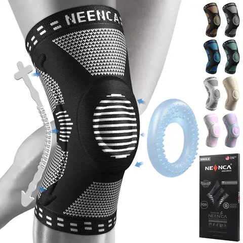 [NEENCA] Patella Band Knee Stabilizer, Breathable Compression Sleeves with Cushioning Anti-Collision Mesh, Elastic Wrestling Knee Brace Sports Sleeves & Support, Pain Relief Outdoor Camping Essential Gift