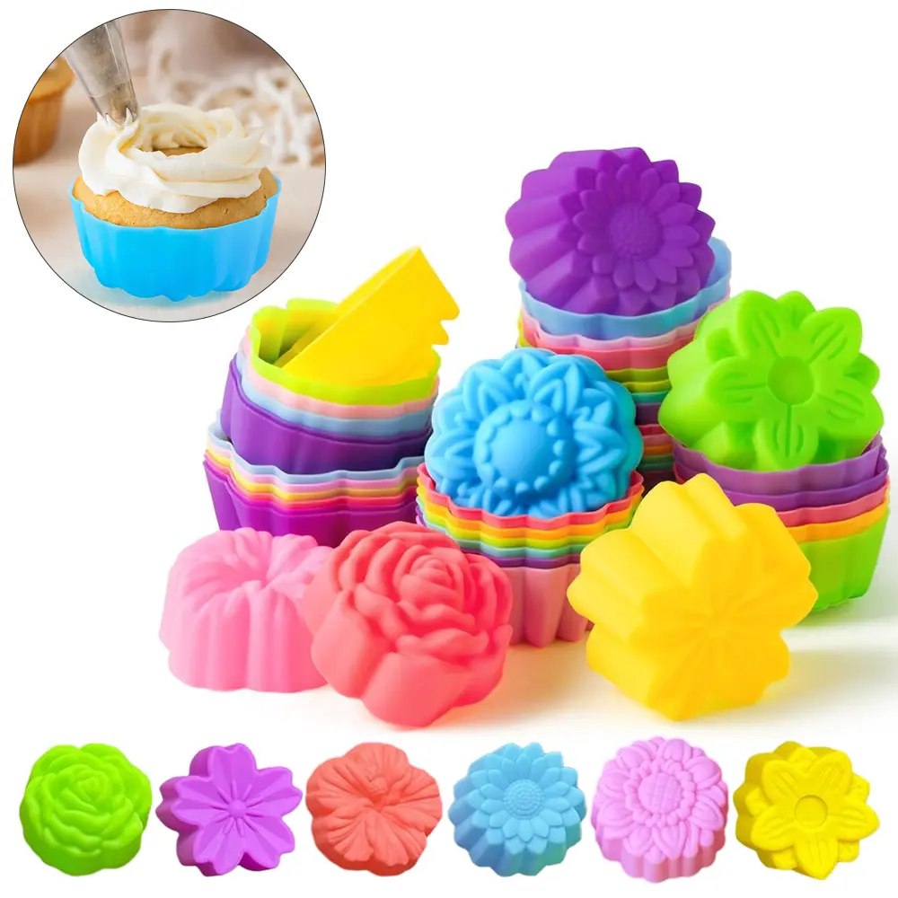 36 pcs 1.96 inch mini silicone mold set, flower shaped, heat-resistant silicone, suitable for making cupcakes, soap, jelly, pudding or resin droppings by hand, suitable for DIY enthusiasts, home baking, easy demolding, reusable