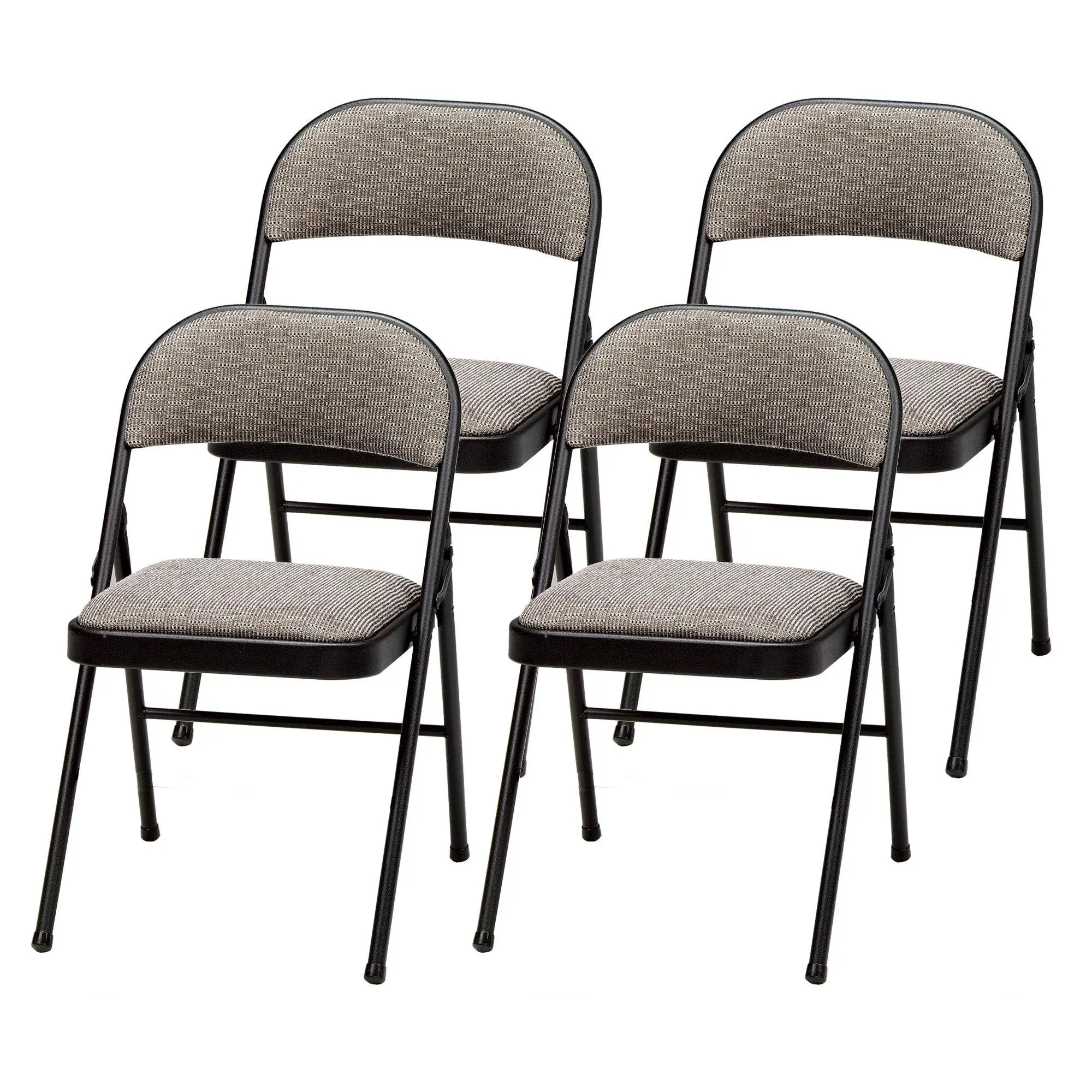 MECO Sudden Comfort Deluxe Metal Fabric Padded Folding Chair Set, Black (4 Pack)