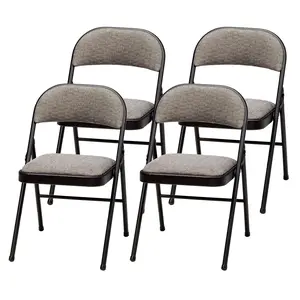 MECO Sudden Comfort Deluxe Metal Fabric Padded Folding Chair Set, Black (4 Pack)