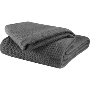 100% Cotton Thermal Blanket, Breathable Queen Size Waffle Blanket, All Season Cotton Blanket, Charcoal