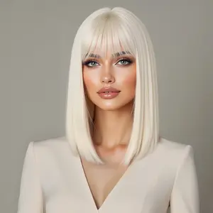 High Temperature Fiber Wig Cap with Bangs, Soft Synthetic Hair, Medium Long Hair Headpiece for Shopping, Dates, Festive Balls, Costume Wigs