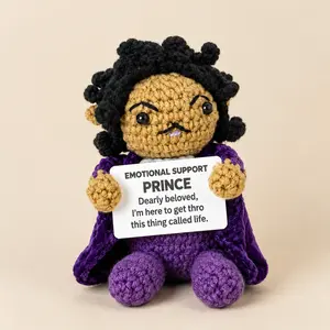 Handmade Crochet Emotional Support Plushie - Cute Knitted Desk Toy Buddy Doll With Motivational Sign, Retro Home Decor Ornament, Encouragement Gift for Coworkers