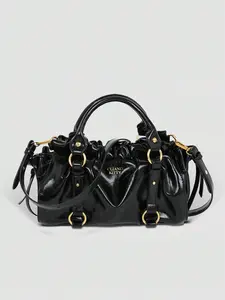 2026 New Fashion Pleated Drawstring Handbag, Handheld Bag, Detachable Shoulder Strap Crossbody Bag, Chic Motorcycle Style for Women