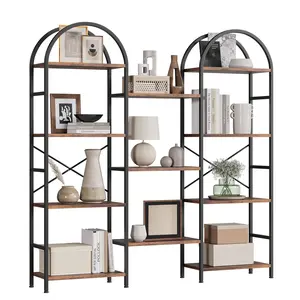 Arched Triple Column 4 Tier Bookshelf, 63" Tall Book Shelf with Metal Frame, Open Display Shelves, Industrial Wide Bookcase, Arched Display Storage Shelf for Living Room, Home Office