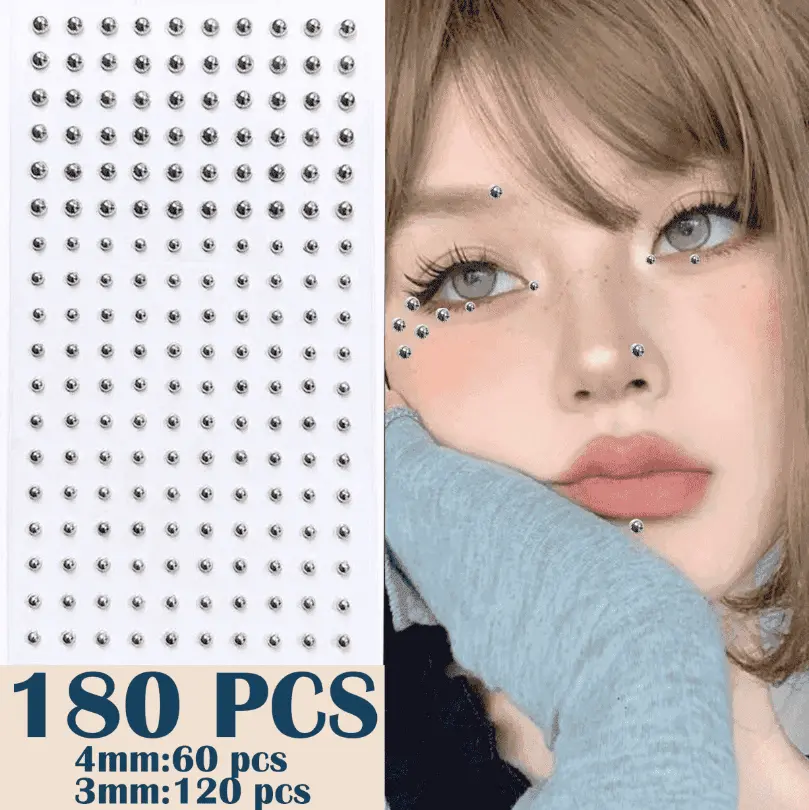 180pcs Waterproof Fake Piercing Kit Set, Self-Adhesive Lip Eyebrow Nose Rings and Belly Jewelry, Non-Piercing Body Jewelry for Women