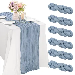 EMBER  6/12 Pcs Dusty Blue Cheesecloth Table Runner 10FT long, 35 x 120 Inches Gauze Boho Fabric Rustic Sheer Runner for Wedding Birthday Baby Shower Party Decor