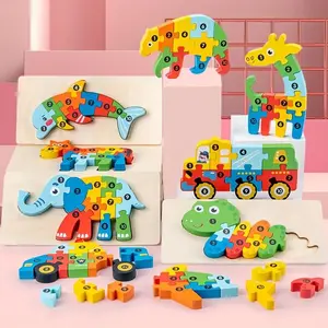 Suitable for Ages 3 And Up, Wooden Animal Puzzles - 3D Number Puzzles, Colorful Interlocking Blocks, Creative Assembly