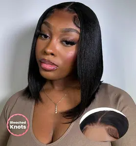 RECOYA RALL READY Wig Wear And Go Glueless Straight Pre-Cut  Bob Wig Human Hair 7X6 Lace Closure black woman natural hairline Abundant Pre-Plucked Baby Hair Wigs For Women Natural Black Pre Plucked Bob Bleached Knots