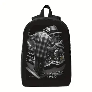 Lowrider Cholo Vintage Mexican Aztec-Inspired Backpack Lightweight Polyester Daypack with Adjustable Straps Machine-Washable Perfect for Everyday Commute & Casual Outfits Travel Backpack Stylish Streetwear Durable Zipper Closure