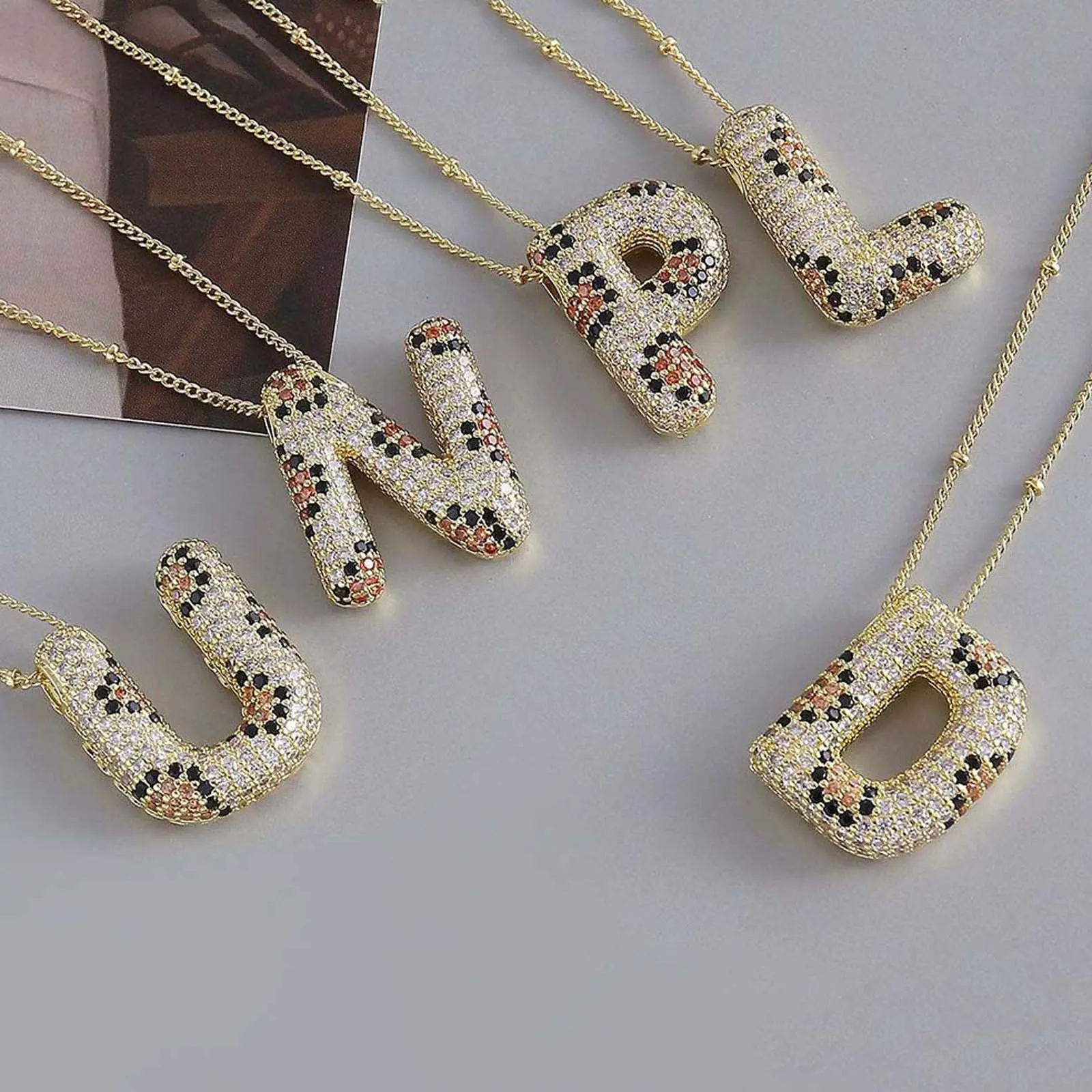 Springtok zircon inlaid Y2K irregular leopard print 26 letters necklace women girl name initials jewelry birthday anniversary holiday gift