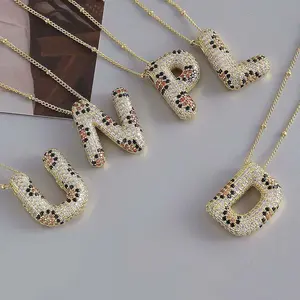 Springtok zircon inlaid Y2K irregular leopard print 26 letters necklace women girl name initials jewelry birthday anniversary holiday gift