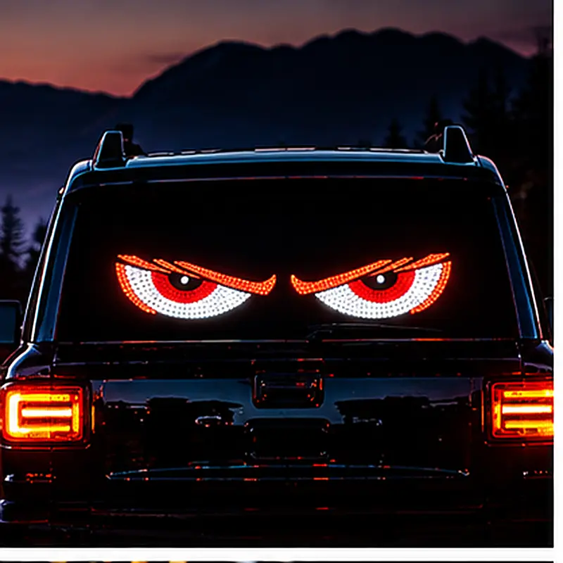 LED Devil Eyes Car Window Lights, Angry Eyes LED Rear Windshield Stickers, USB Powered Glowing Car Decals, Easy Install Decorative Light Panels for Cars, Trucks & SUVs, Cool Car Accessories, Halloween Car Decor