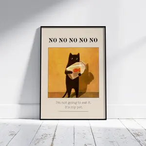 Fun Black Cat Poster Cute Kitten Illustration No No No Printable Wall Art Cat Lover Gift Love Funny Cat Poster