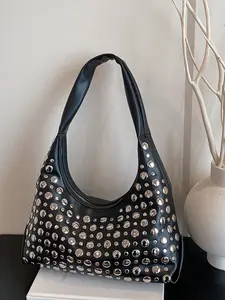 Trendy PU Shoulder Clutch Bag with Studded Detail, Large Capacity Crossbody Tote Bag for Daily Commute, Unique Fashion for Every Occasion